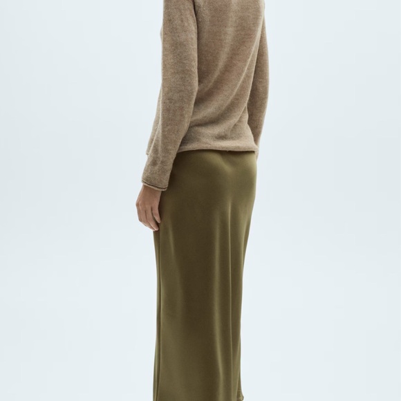 Mango Olive Green Silk Midi Skirt - Picture 2 of 5